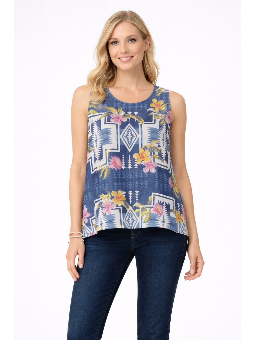 Tommy Bahama Blue Floral Geometric Tank Top
